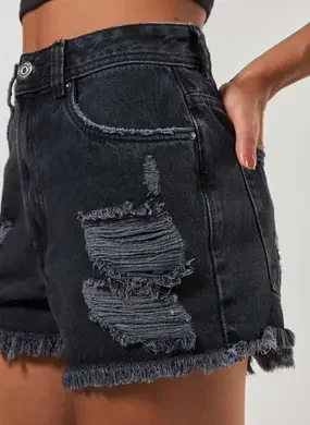 Short Jeans Hot Pants Com Barra Desfiada