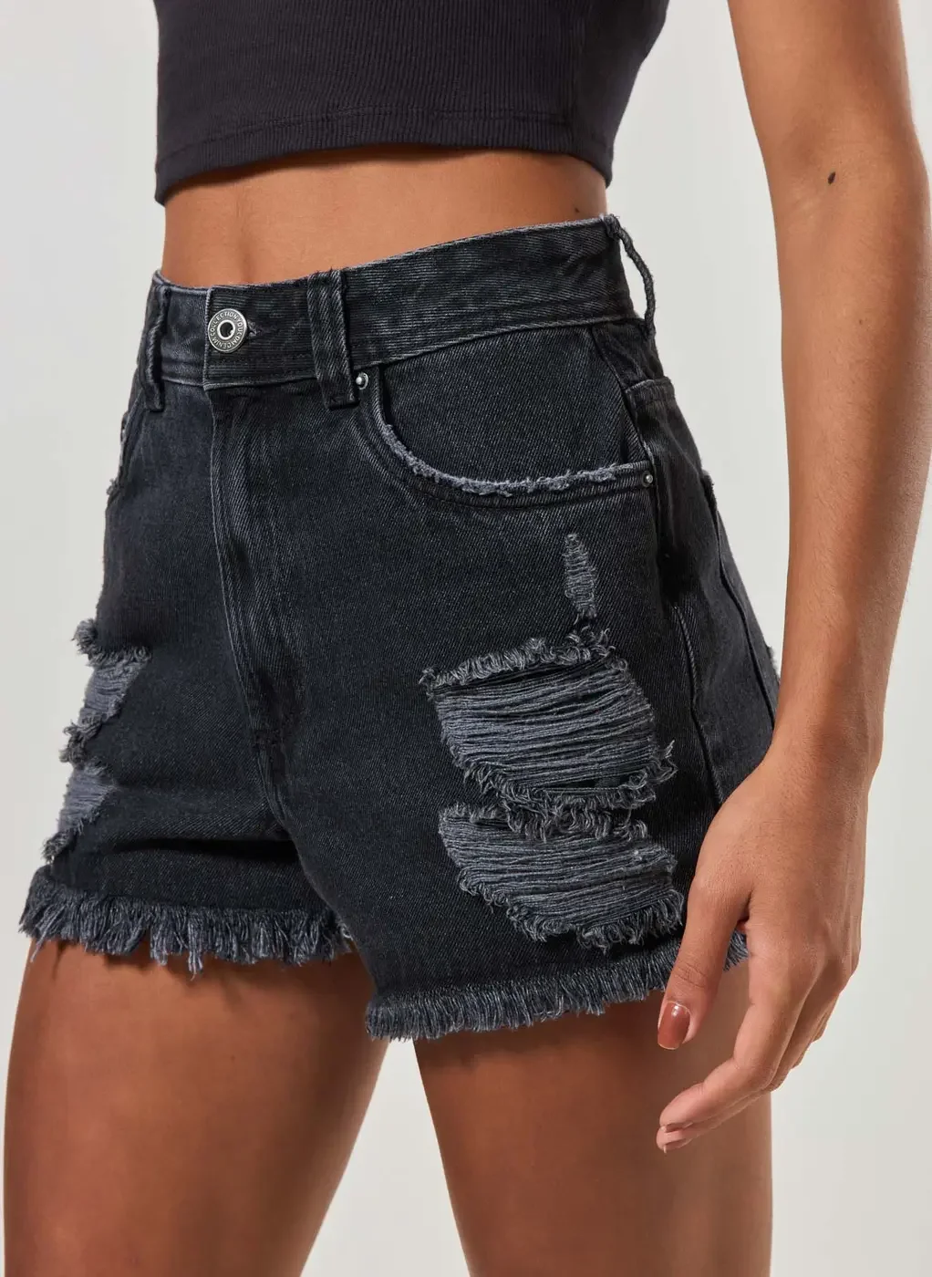 Short Jeans Hot Pants Com Barra Desfiada