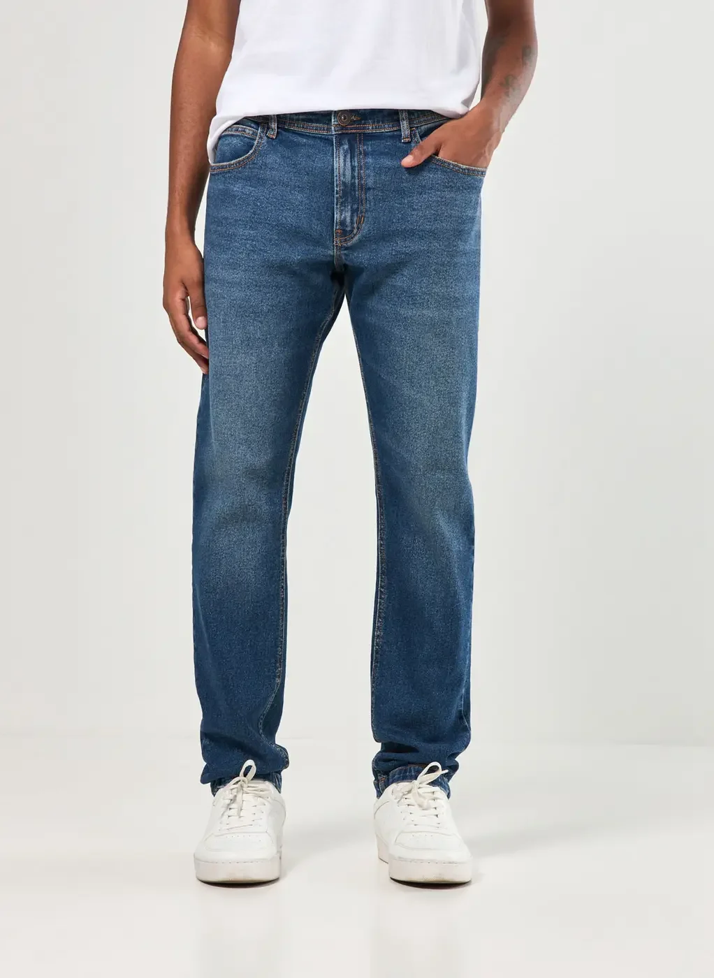Calça Slim Em Jeans Escuro