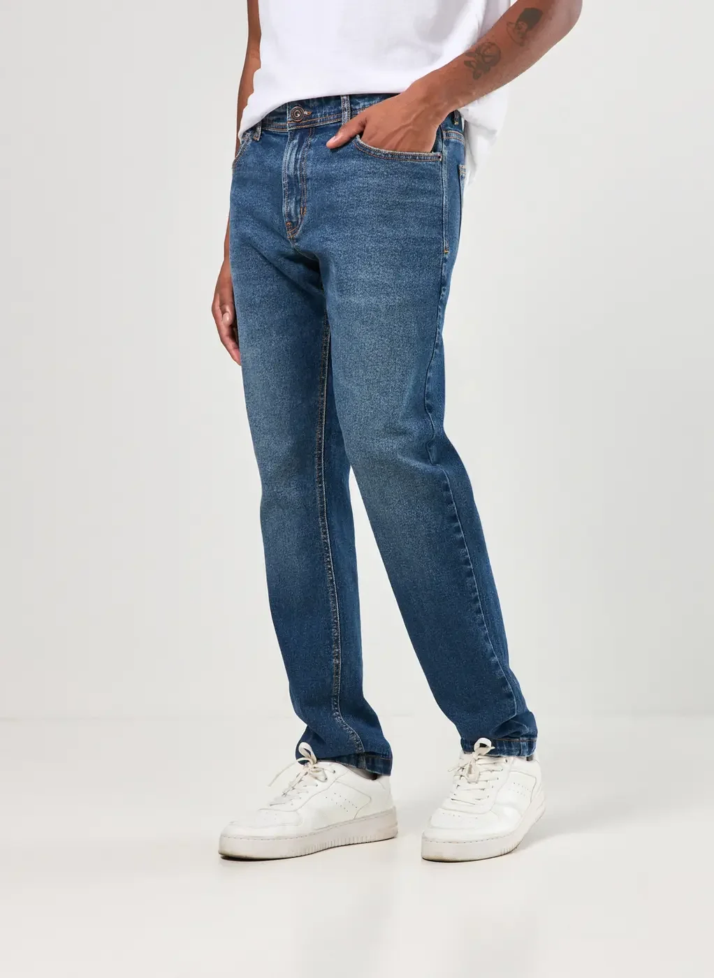 Calça Slim Em Jeans Escuro
