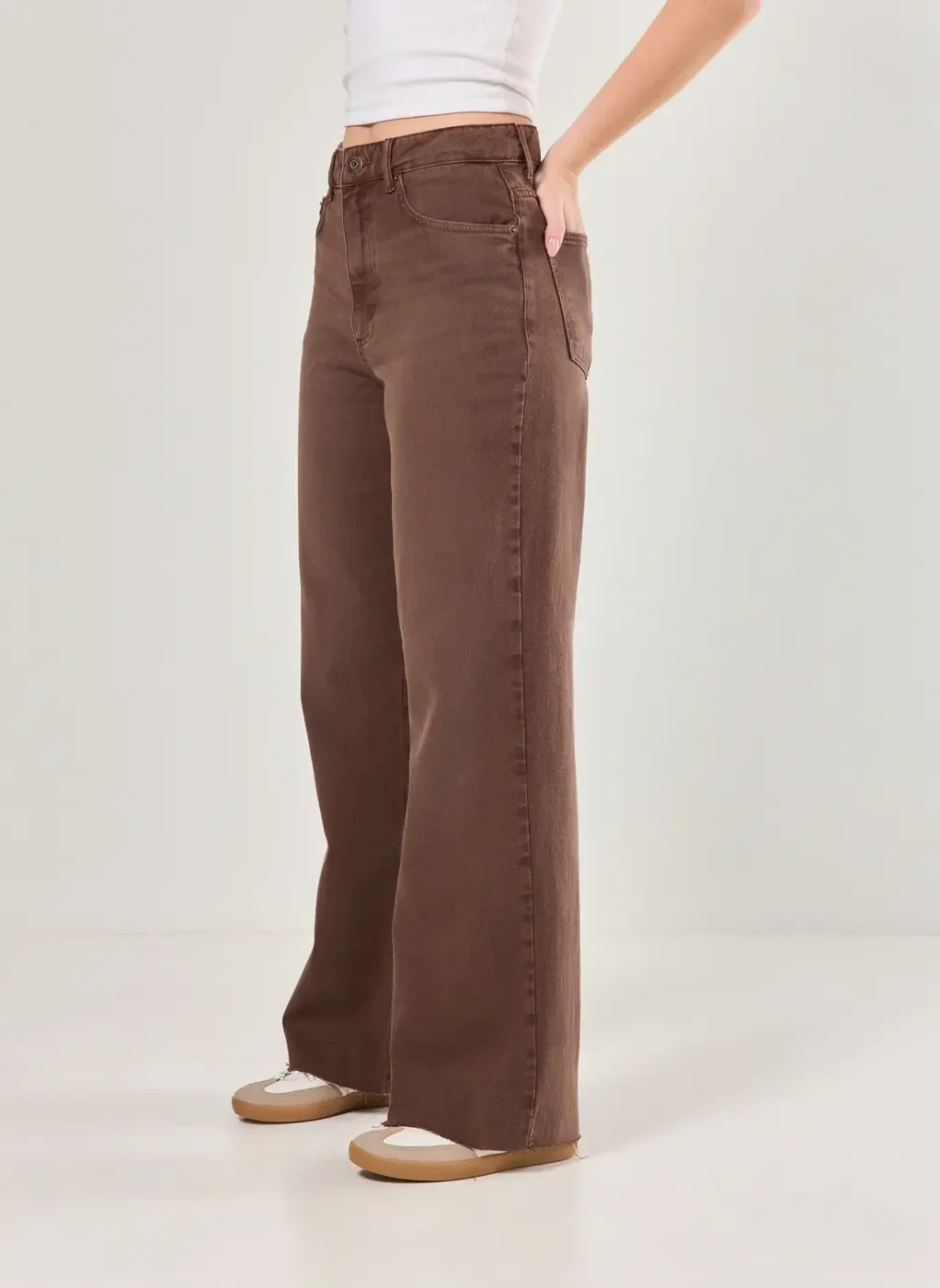 Calça Jeans Wide Leg Marrom