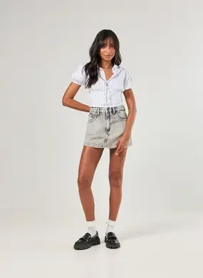 Short Saia Jeans Cinza Marmorizado