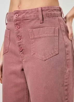 Calça Wide Leg Em Sarja Rosê