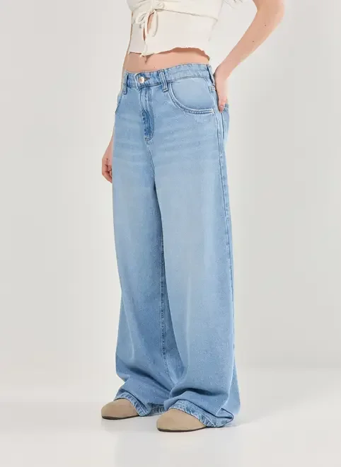 Calça Jeans Wide Leg Ampla Cintura Baixa