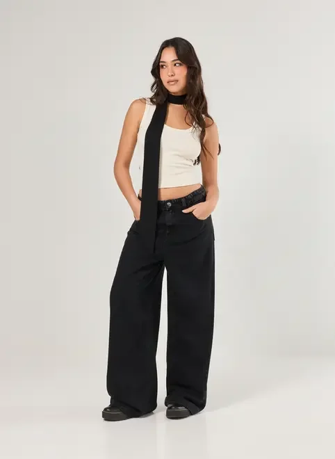 Calça Jeans Wide Leg Ampla Cintura Baixa