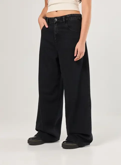Calça Jeans Wide Leg Ampla Cintura Baixa