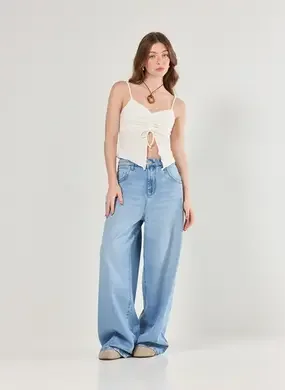 Calça Jeans Wide Leg Ampla Cintura Baixa