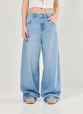 Calça Jeans Wide Leg Ampla Cintura Baixa
