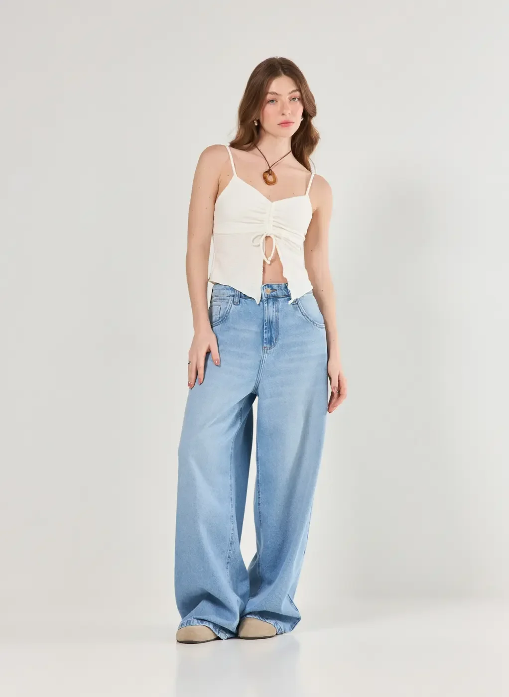Calça Jeans Wide Leg Ampla Cintura Baixa
