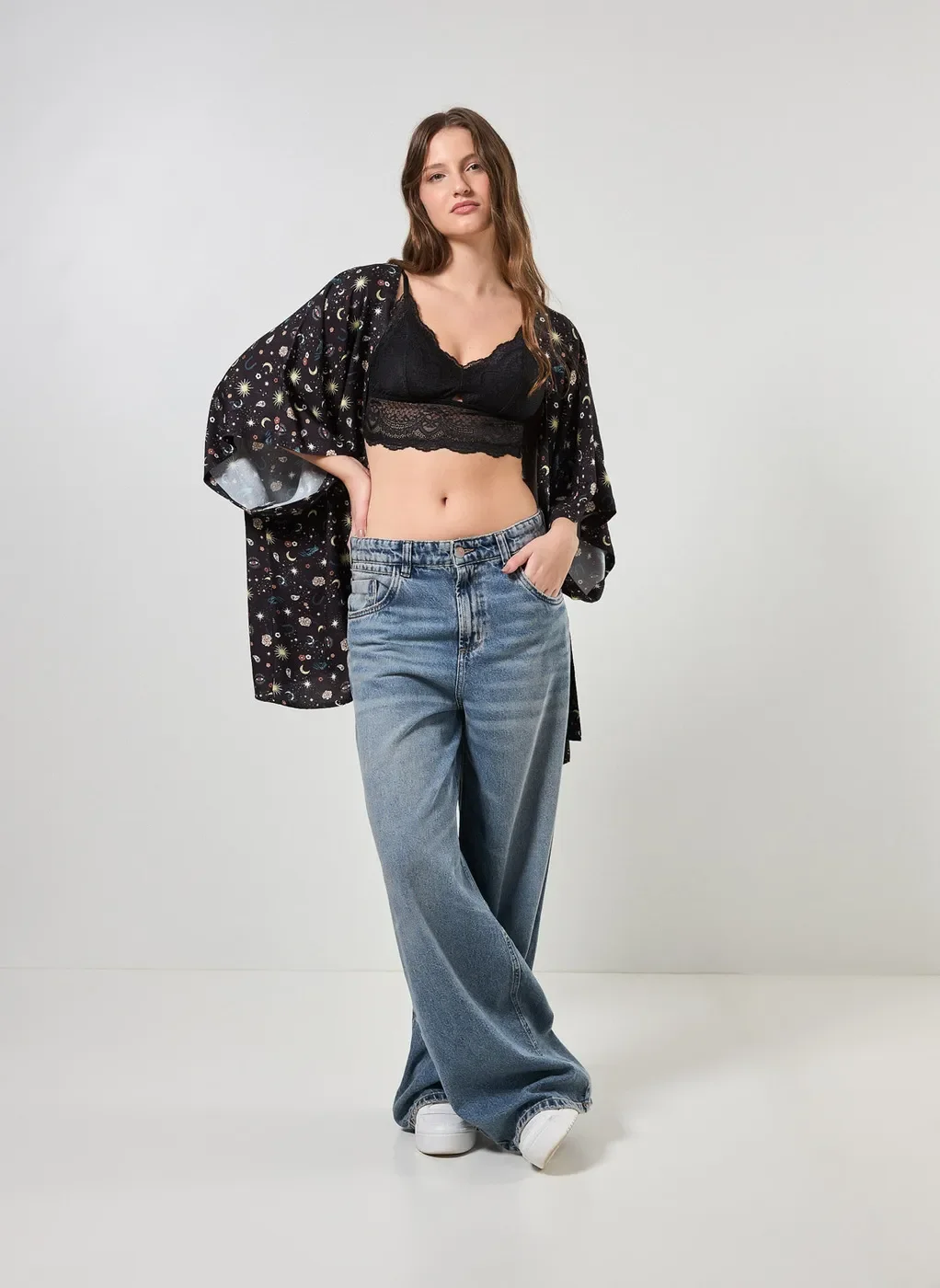 Calça Jeans Wide Leg Ampla Cintura Baixa