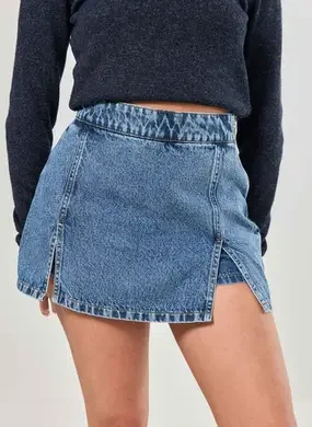 Short Saia Jeans Com Fendas