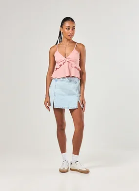 Short Saia Jeans Com Fendas