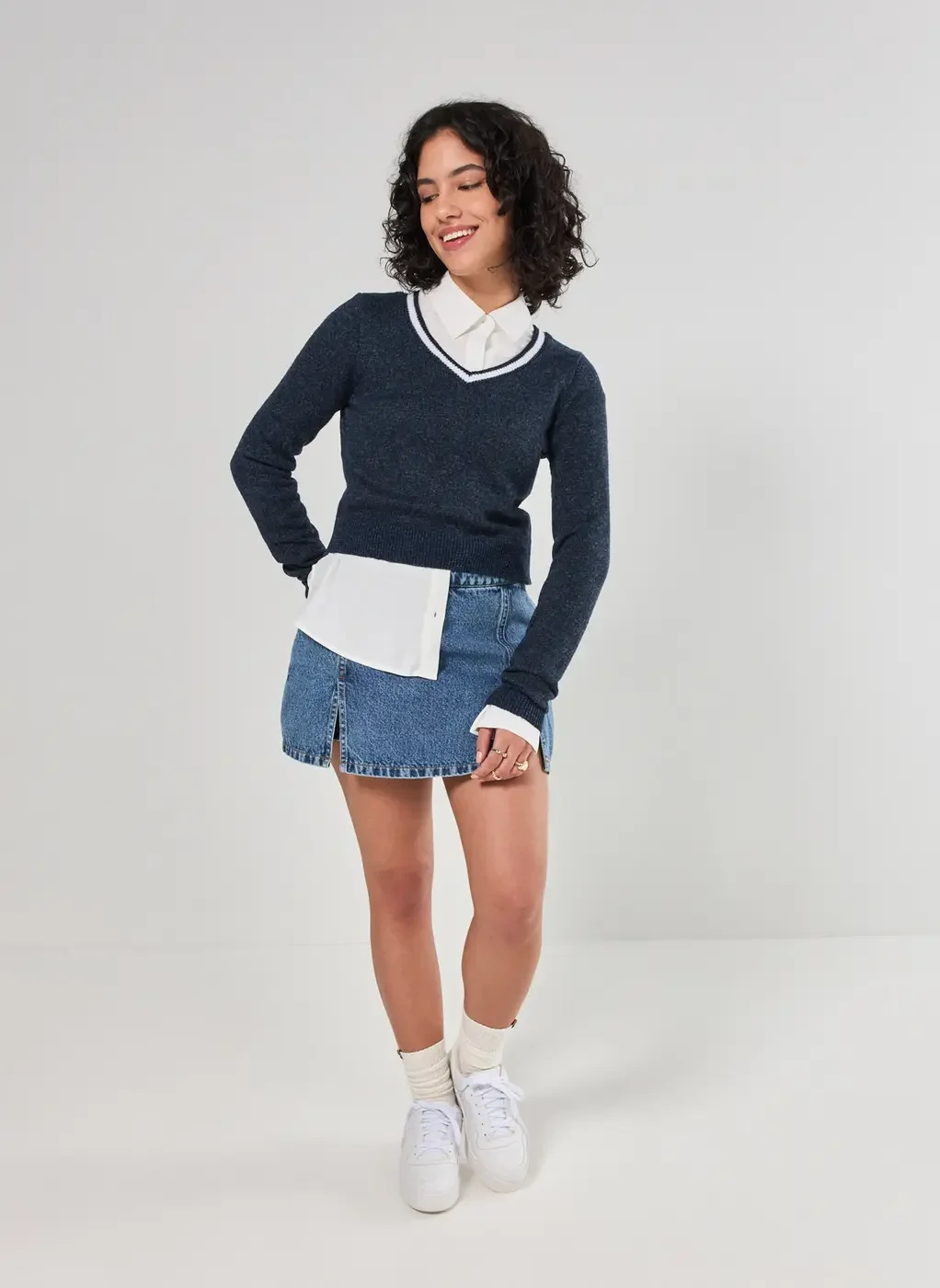 Short Saia Jeans Com Fendas