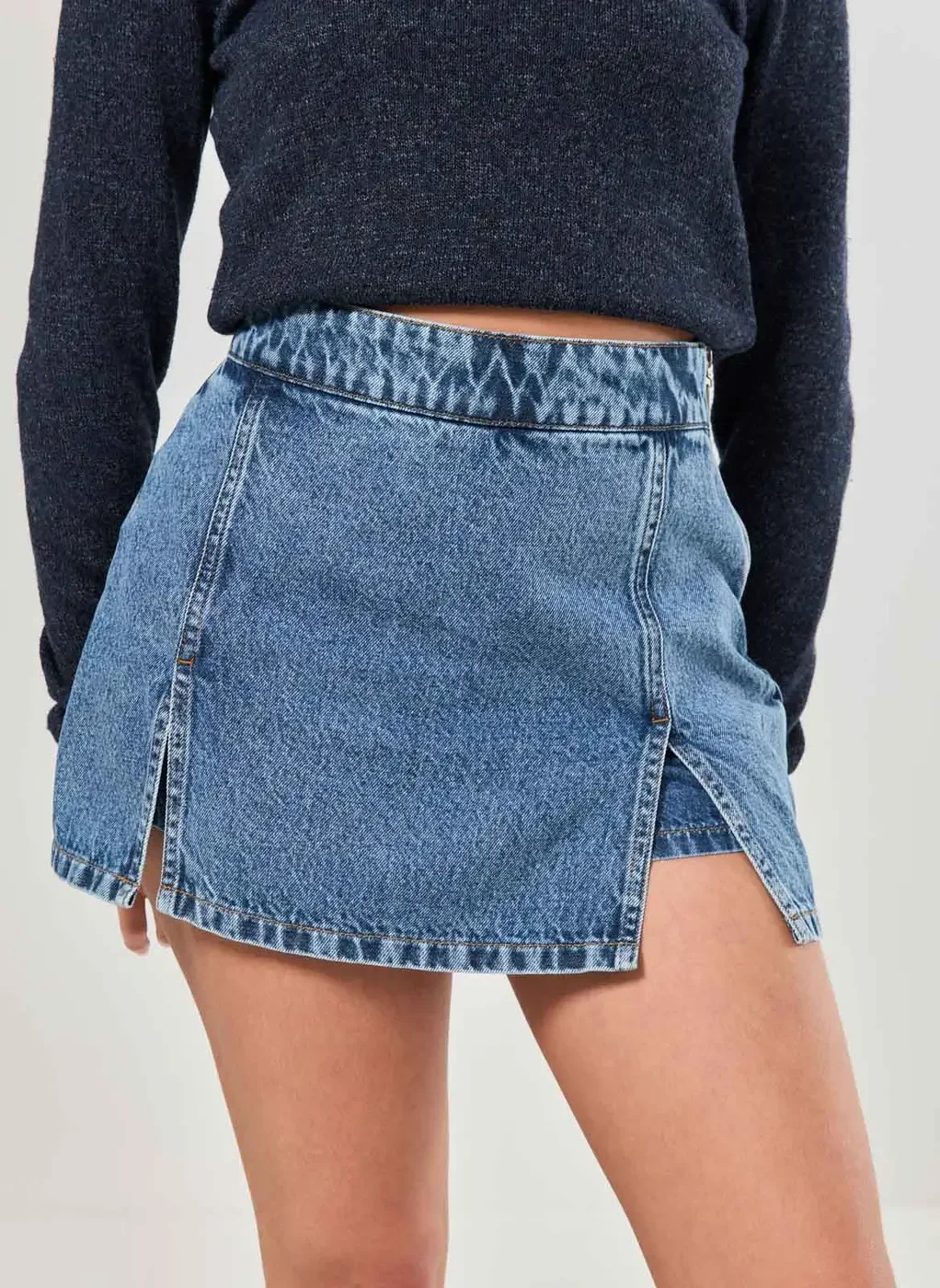 Short Saia Jeans Com Fendas