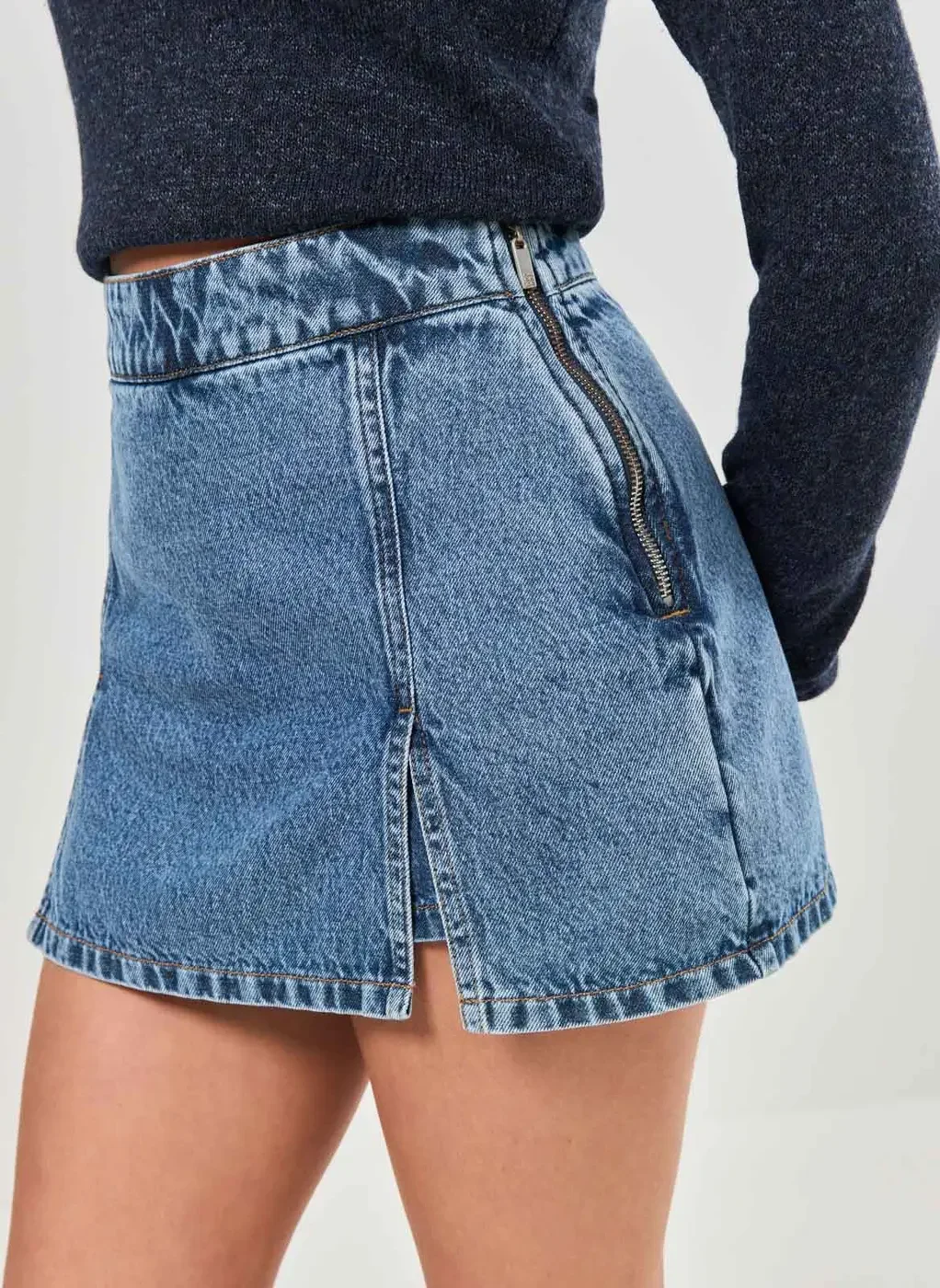 Short Saia Jeans Com Fendas