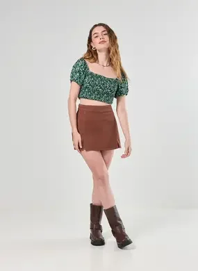 Short Saia Sarja Com Fendas