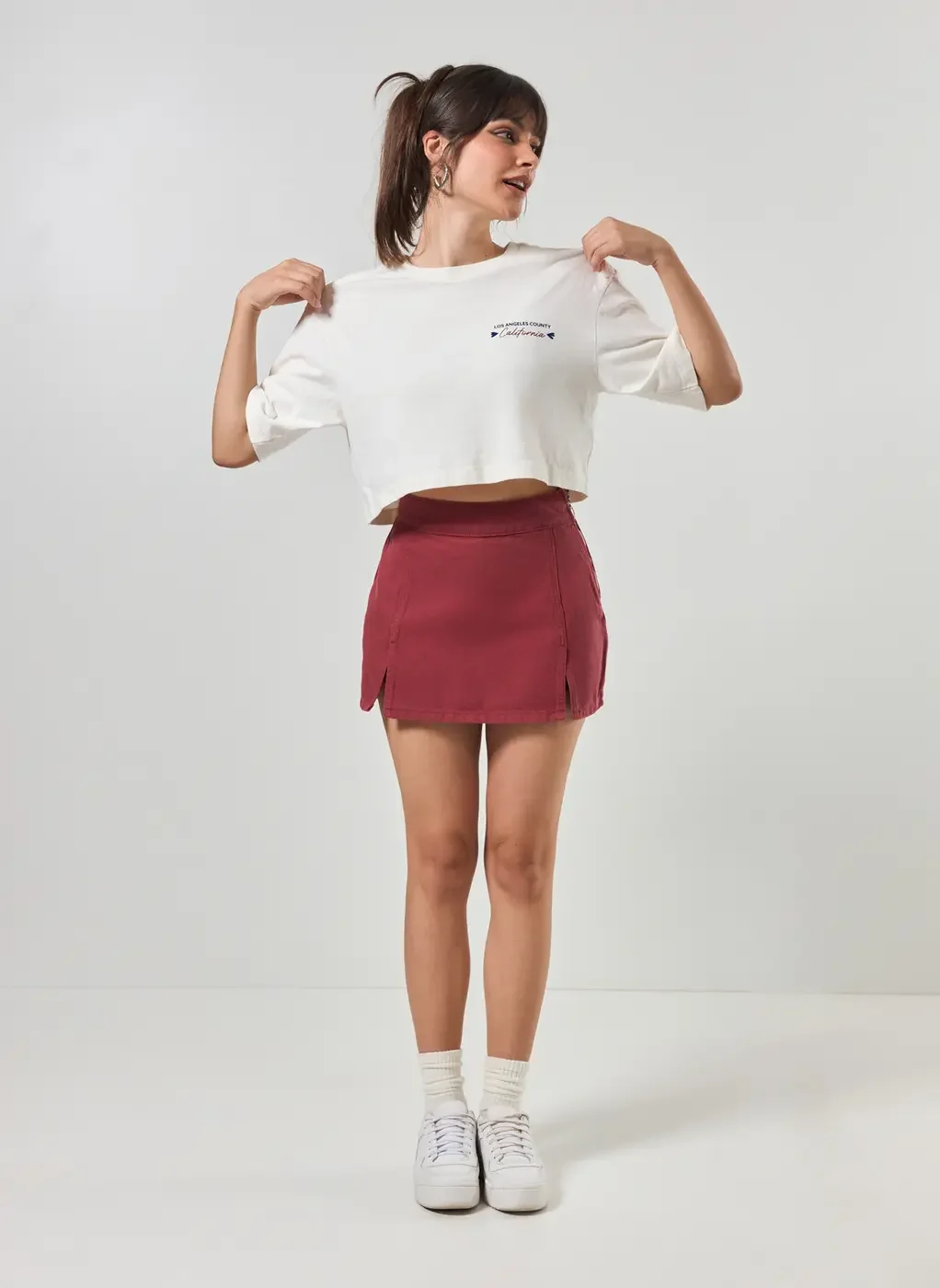 Short Saia Sarja Com Fendas