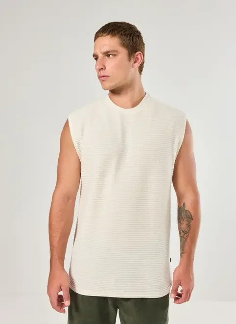 Regata Linho Off-White Texturizada