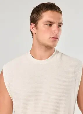 Regata Linho Off-White Texturizada