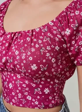 Cropped Romântico Rosa Estampado