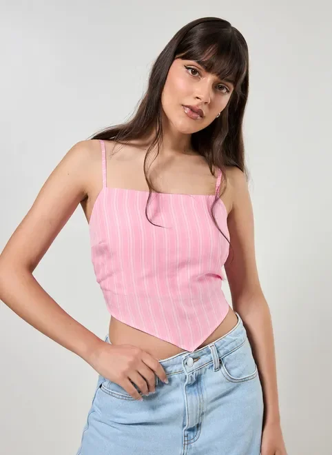 Cropped Tipo Lenço Rosa Listrado