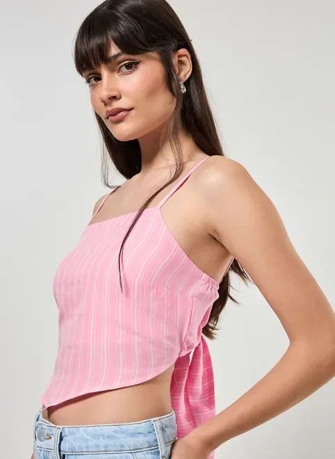 Cropped Tipo Lenço Rosa Listrado