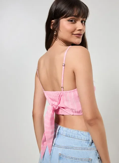 Cropped Tipo Lenço Rosa Listrado