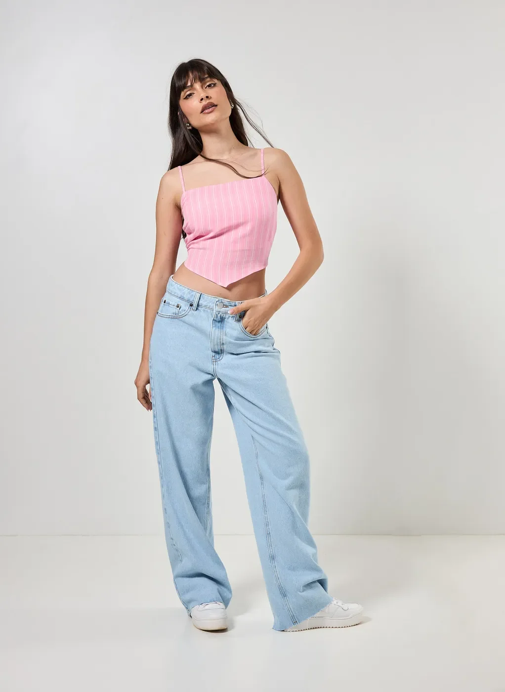 Cropped Tipo Lenço Rosa Listrado