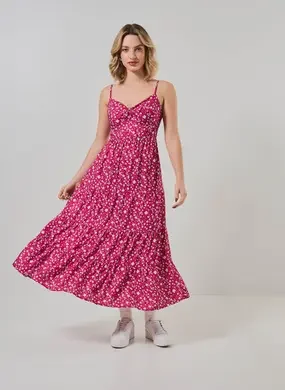 Vestido Midi Rosa Estampado