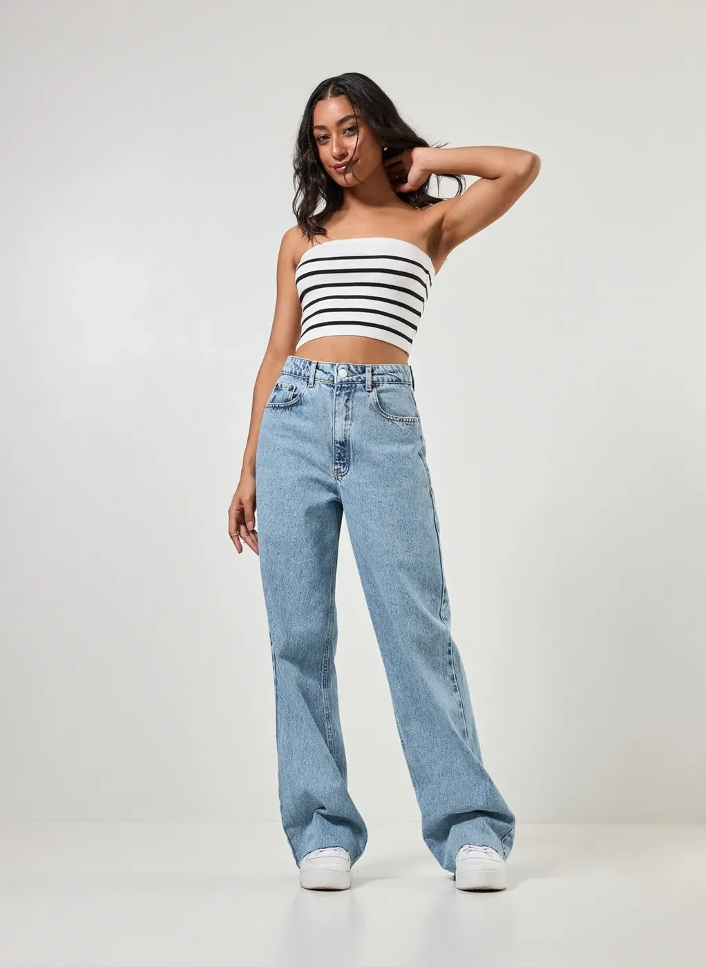 Blusa Tube Top Listrada Em Tricô