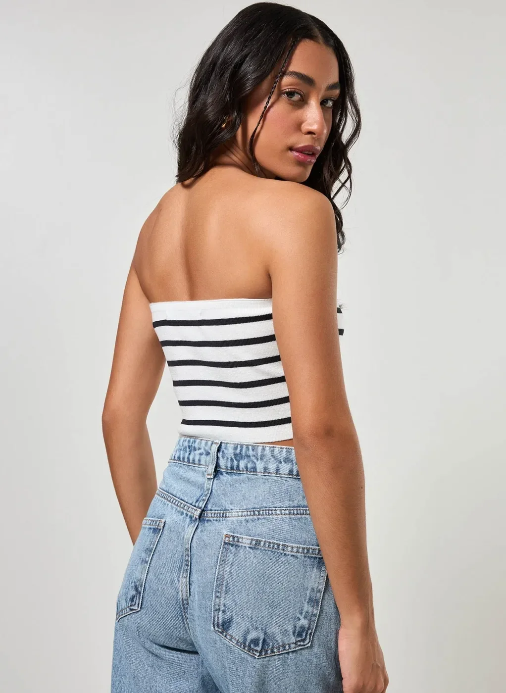 Blusa Tube Top Listrada Em Tricô