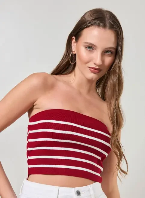 Blusa Tube Top Listrada Em Tricô