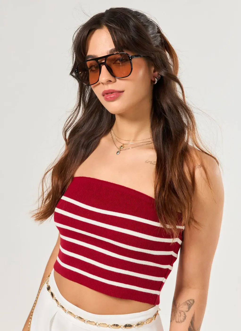 Blusa Tube Top Listrada Em Tricô
