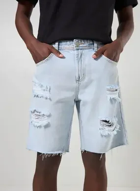 Bermuda Destroyed Em Jeans Claro