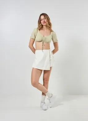 Blusa Cropped Com Franzido Manga Bufante