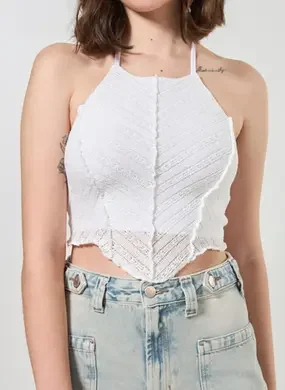 Cropped Frente Única Tricô Off-White