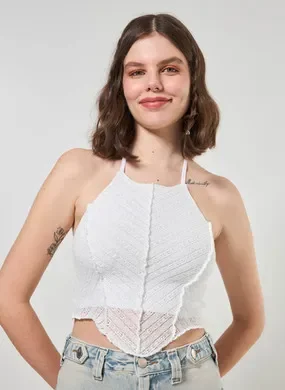 Cropped Frente Única Tricô Off-White