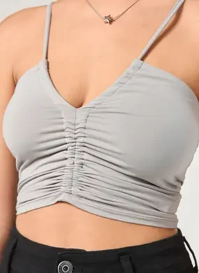 Cropped Em Poliamida Com Franzido