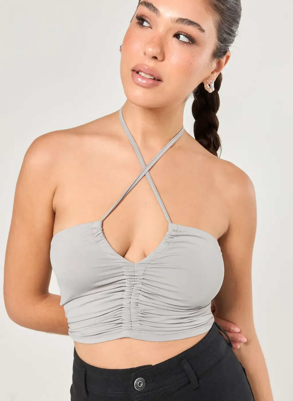 Cropped Em Poliamida Com Franzido