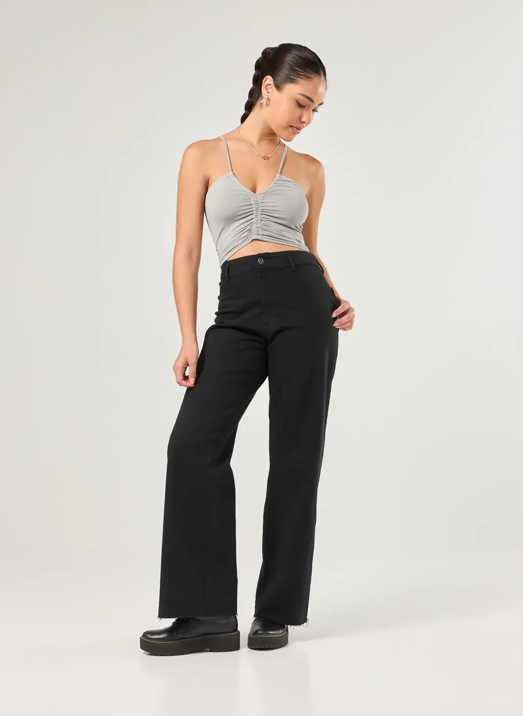 Cropped Em Poliamida Com Franzido