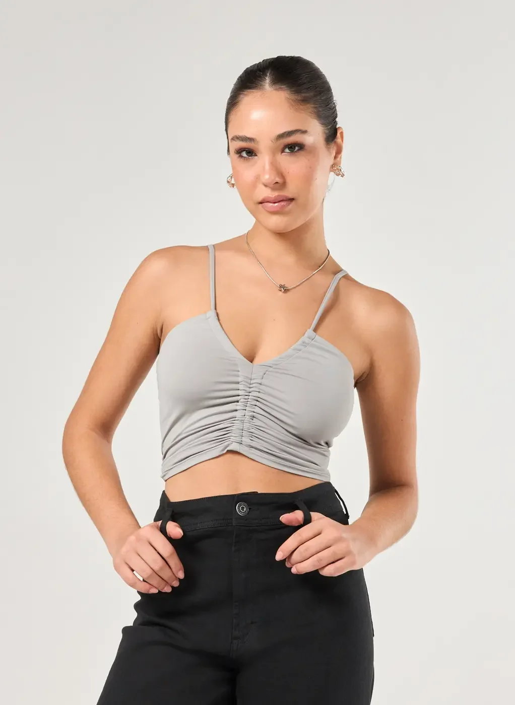 Cropped Em Poliamida Com Franzido