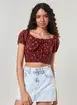 Cropped Lastex Bordô Florzinhas