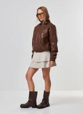 Saia Suede Com Babados E Tachas