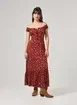 Vestido Midi Ombro A Ombro Vinho Florido