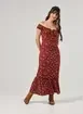 Vestido Midi Ombro A Ombro Vinho Florido
