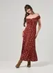 Vestido Midi Ombro A Ombro Vinho Florido