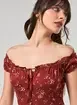 Vestido Midi Ombro A Ombro Vinho Florido