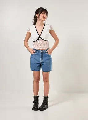 Bermuda Jeans Barra Cortada Fio