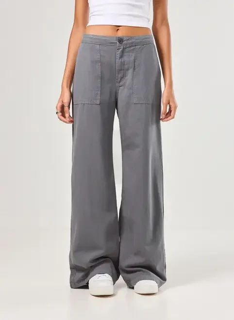 Calça Sarja Wide Leg Cintura Média