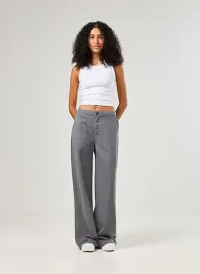 Calça Sarja Wide Leg Cintura Média
